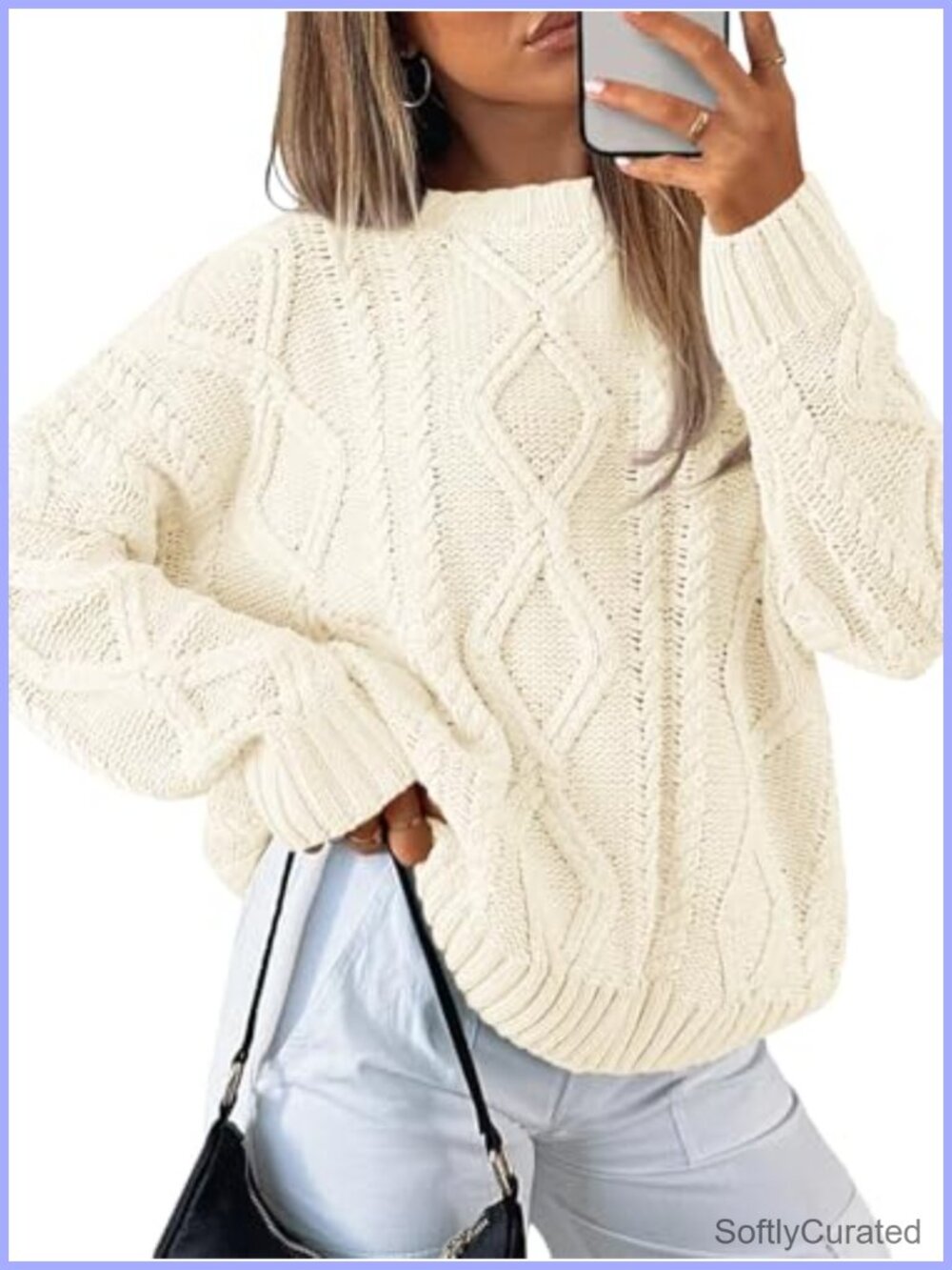 Cable Knit Chunky Oversized Sweater Womens Pullover Crew Neck